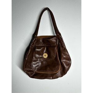 Stamp 10 Vintage  Faux Leather Hobo Bag purse Floral  Lining Brown 2 handle
